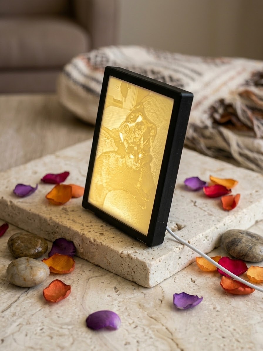 Litofanía personalizada impresa en 3D con relieve fotográfico